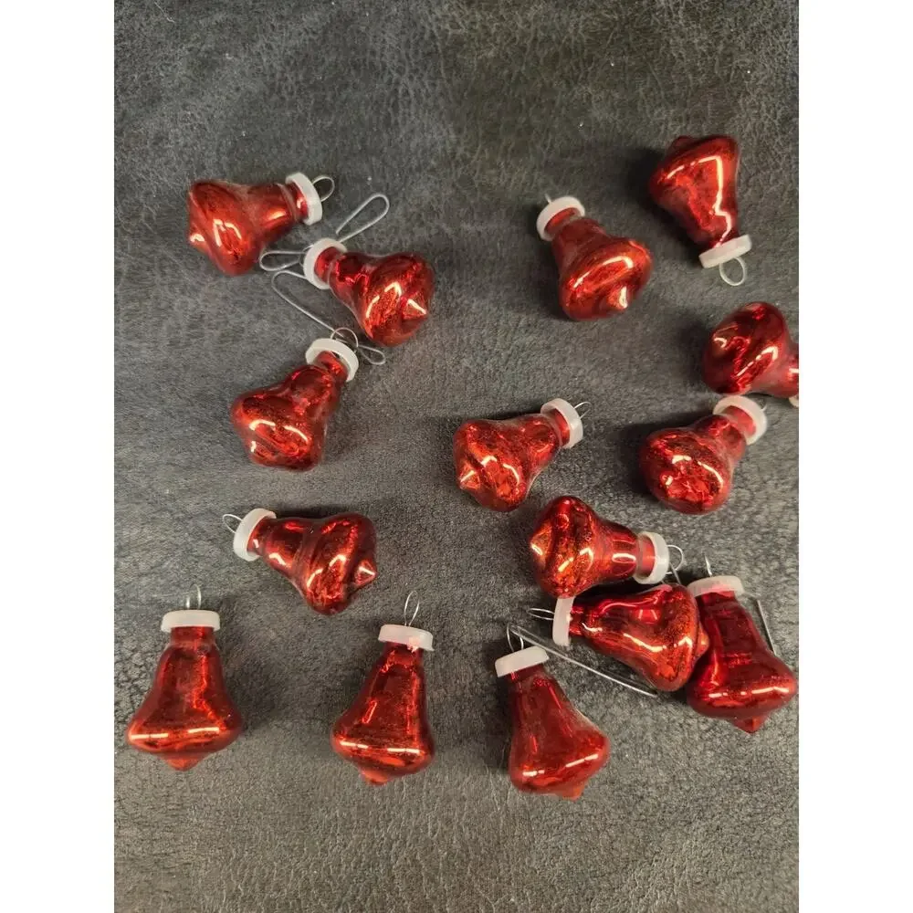 14 Vtg Miniature Red Christmas Bell Ornaments Tiny 1